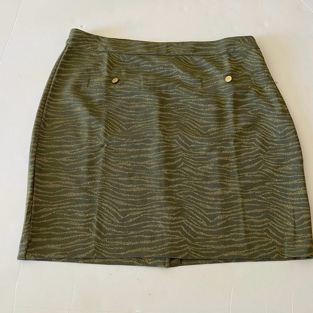 Michael Michael Kors Green and Gold Zebra Print Mini Pencil Skirt